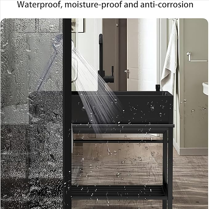 Commercial Kitchen Sink,Black Laundry Room Sink,Stainless Steel Stand Alone,Set with Drain Basket, Hot and Cold Tap,Adjustable Leg Height,for Restaurant,Room,Backyard,Garage