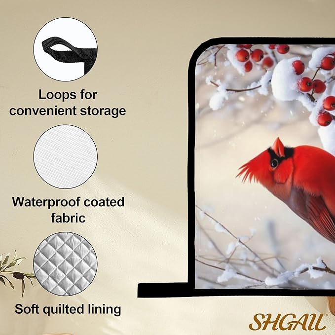 Red Bird Pattern Oven Gloves and Hot Pads Set - Heatproof Hand Protection for Baking, Grilling, Cooking 4Pcs