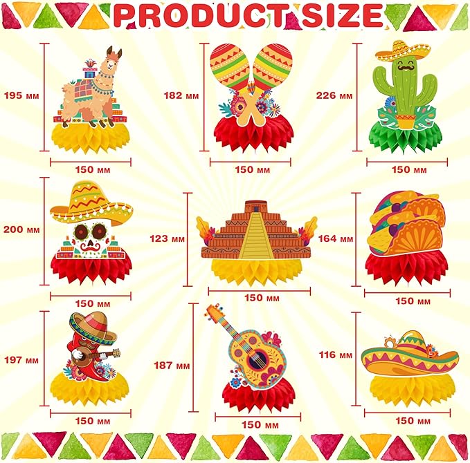 Cinco De Mayo Decorations - Cinco De Mayo Honeycomb for Table Centerpieces | Fiesta Party Decorations for Taco, Mexican Theme Birthday Accessories Party Favors Decor Supplies Indoor Outdoor