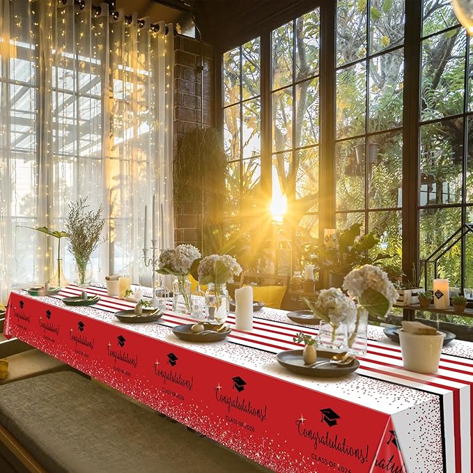 6 Pack Class of 2026 Graduation Tablecloths,Foil Dot Plastic Disposable Rectangle Table Covers for 2026 High School University College Graduation Party Decorations,108*54 Inch (Red and Black)