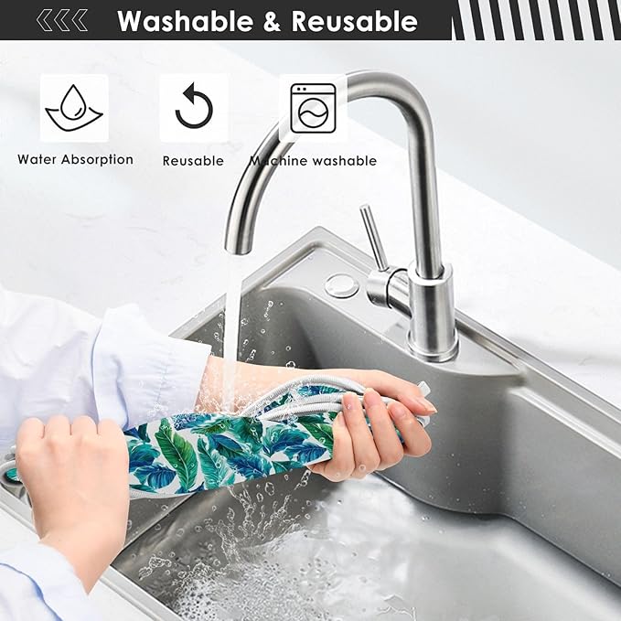 Kitchen Faucet Absorbent Mat,Turquoise Green Palm Leaves Water Splash Guard for Sink, Faucet Drip Catcher Thicken Sponge Microfiber Faucet Water Catcher Mat Sink Absorbent Mat for Kitchen 14x5in 2Pack