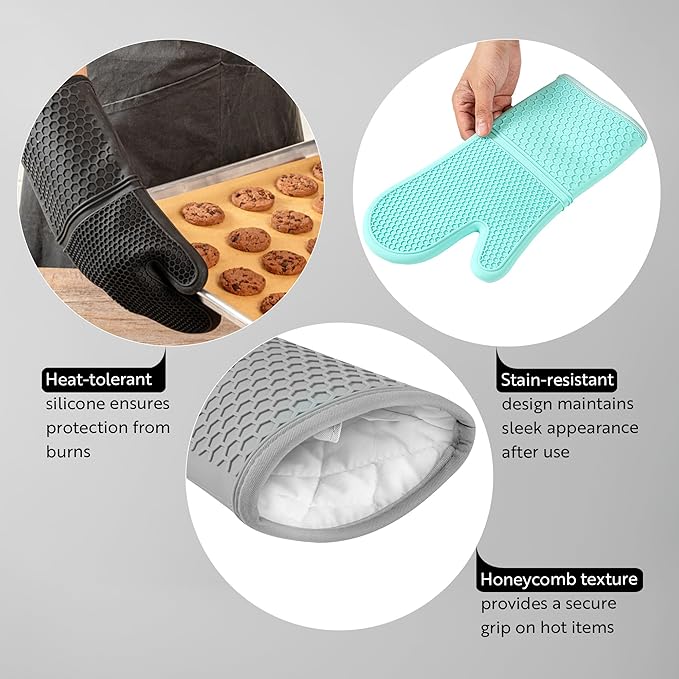 Restaurantware Comfy Grip 4.3 x 3.5 x 4.2 Inch Mini Oven Mitt Pot Holders 1 Food-Grade Finger Mitt Set - 2-Piece Set Oven-Ready Up To 446F Gray Silicone Pinch Mitts Ribbed Texture Dishwashable