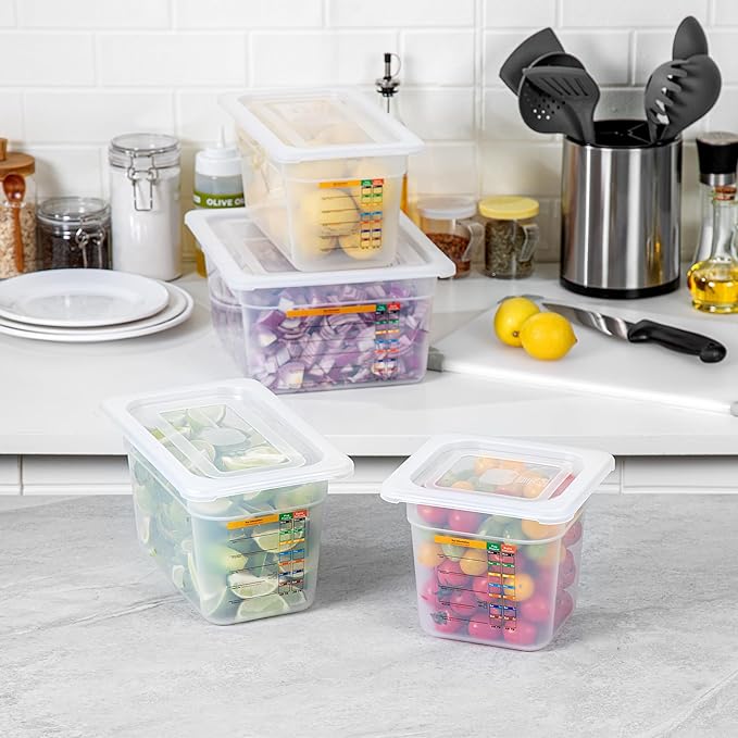 Restaurantware Food Storage Containers 4-Piece with Labels Airtight Seal Food Storage Lids Microwave-Safe Polypropylene Container Translucent