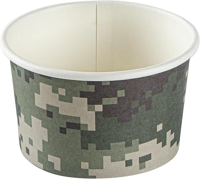 Restaurantware Coppetta 3-Ounce Dessert Cups, 200 Disposable Ice Cream Cups - Lids Sold Separately, Sturdy, Camouflage Paper FroYo Bowls, For Hot And Cold Foods, Perfect For Gelato Or Mousse