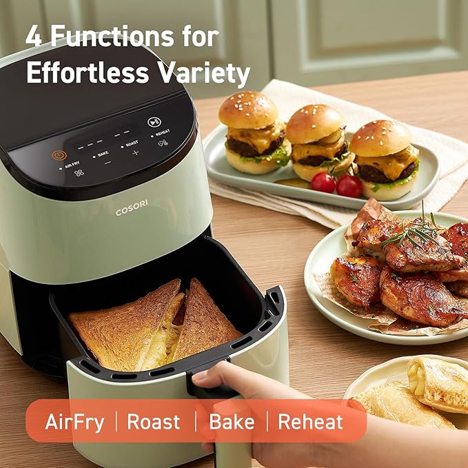 Cosori Air Fryer 2.1 Qt, 4-in-1 Small Mini Airfryer, Bake, Roast, Reheat, 97% Less Oil, Compact & Quiet, Nonstick & Dishwasher Safe Basket, 30 In-App Recipes with Nutrition Facts, Auto-Shut Off, Green