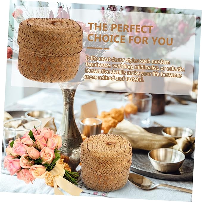 Mini Handmade Woven Flower Basket Box with Lid Seagrass Decorative Storage Basket for Home Decor and Organizing Essentials