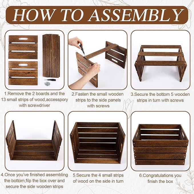 Weysat 3 Pack Large Wood Crates Box for Storage 16 x 12 x 9.5 Inches Unassembled Wooden Milk Crates with Handle Decorative Nesting Box for Display Rustic Decor DIY Office Home Retail Art Craft (Brown)
