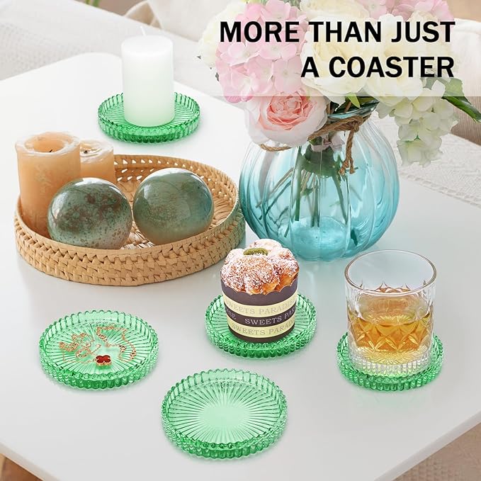 St Patrick's Day Glass Coasters, GOH DODD Set of 6 Crystal Coasters Tabletop Protection for Drinks, Home Decor, Kitchen, Living Room, Patio, Wedding, Party, Housewarming Gifts, Clear Green