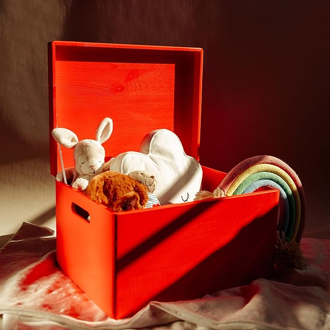 Creative Deco Large Red Wooden Box Storage with Hinged Lid | 15.8x11.8x9.44in (+-0.5) | Keepsake Gift Box Storage Document | Wood Chest Trunk PRODUCT NOT INTENDED FOR 15 YEARS OR BELOW