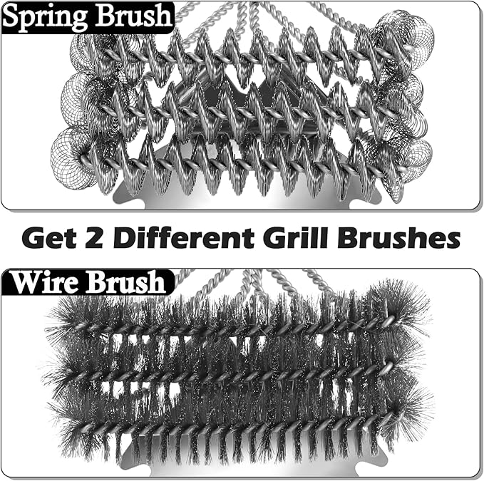 18" Heavy Duty BBQ Grill Brush and Scraper Set, 2-in-1 Safe Bristle Free Grill Cleaner & Strong Wire Brush, Professional Grill Scraper for Outdoor Gas Charcoal Grills, Deep Cleaning BBQ Tools