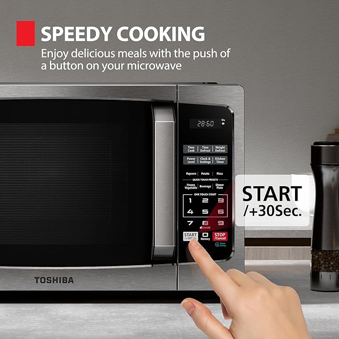 TOSHIBA ML-EM09PA(SS) Small Microwave Oven with 6 Auto Menus, Mute Function, LED Lighting, Countertop Microwave Perfect for Apartments, 0.9 Cu Ft, 10.6 Inch Removable Turntable, 900W, Stainless Steel
