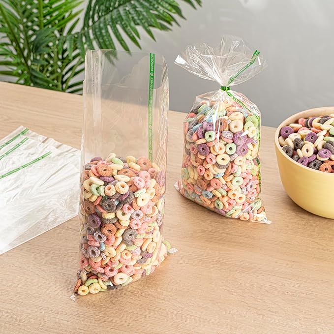 Restaurantware Candy Bags 100 Pcs 14" x 7" Heat-Sealable Clear Plastic Bags Greaseproof Home Compostable Freezer-Ready No-Flap Treat Carriers for Candies, Cookies, Bakery, Party Favours