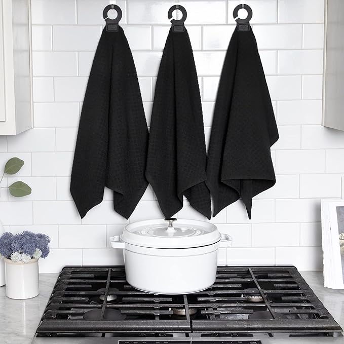 Ritz Premium Hook and Hang Towel, (2-Pack), 18" x 28", Long-Lasting Durable Rubber Hook, Highly Absorbent Super Soft Hand Cloths for Kitchen, Bathroom, Laundry Room, Black