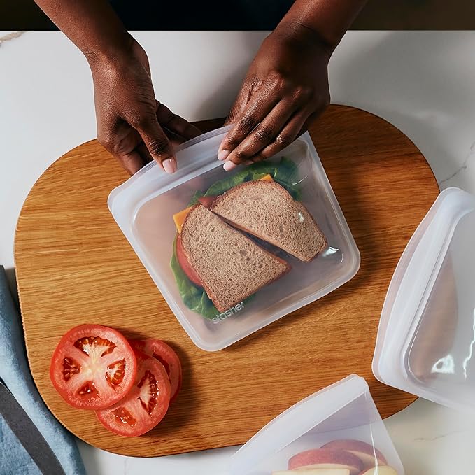 Stasher Silicone Reusable Storage Bag, Sandwich Bags, Reusable Freezer Bag, Microwave, Dishwasher, Oven Safe, Sous Vide, Premium Lunch Container, Eco Friendly, Food Storage Bags, 28 oz, Clear | Reusable Food Bag