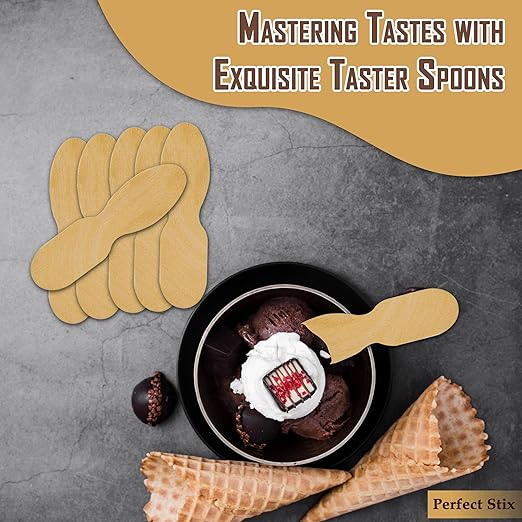 Perfect Stix Wooden Wrapped Taster Ice Cream Paddle Spoon, Paper Wrapped, 3" Length (Pack of 300) Wrapped