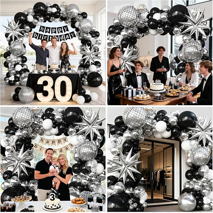 Black and Silver Balloons Arch Kit for Prom Decorations 2026 Graduation Decorations Birthday Party Disco Party Anniversary Decorations