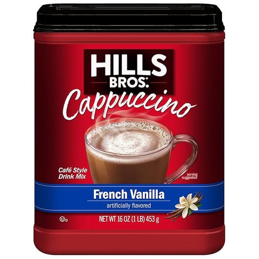 Hills Bros. Cappuccino Mix – Rich, Frothy Coffeehouse-Tasting Instant Drink Mix – Quick and Easy Preparation – Perfect for Hot & Iced Drinks & Creaming Coffee – French Vanilla, 1 Pack of 16oz