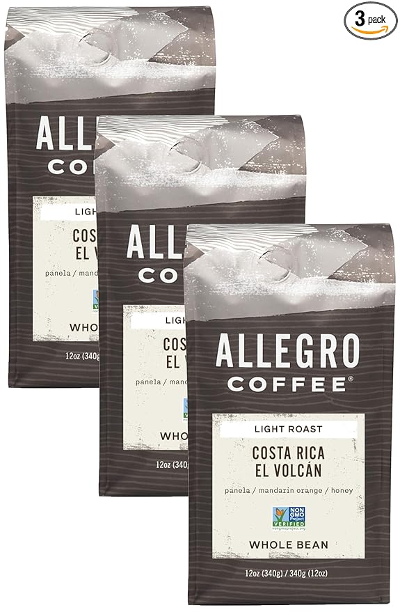 Allegro Coffee, Coffee Costa Rica El Volcan Whole Bean, 12 Ounce (Pack of 3)