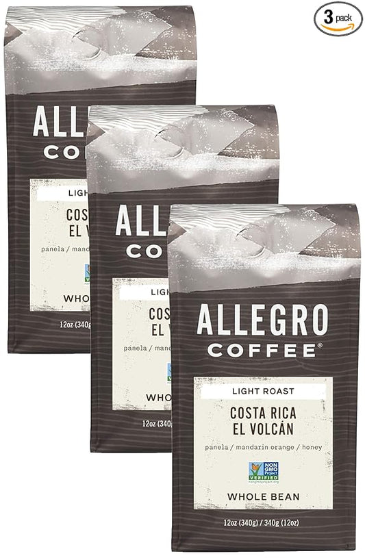 Allegro Coffee, Coffee Costa Rica El Volcan Whole Bean, 12 Ounce (Pack of 3)