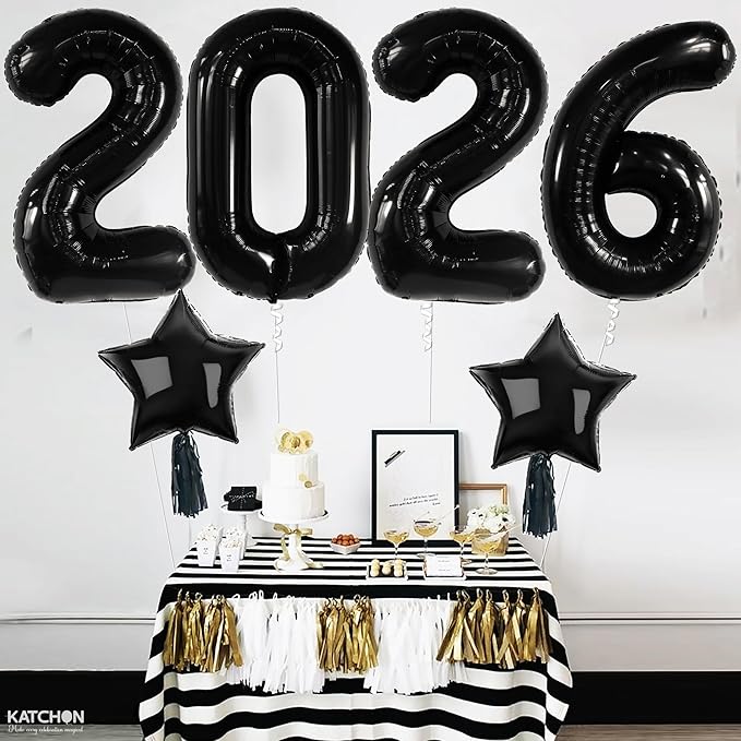 Katchon, Big Black Giant 2026 Balloons - 42 Inch | 2026 Graduation Balloons with Black Star Balloons for Graduation Decorations 2026 Graduation Party Decorations, Prom Decorations 2026