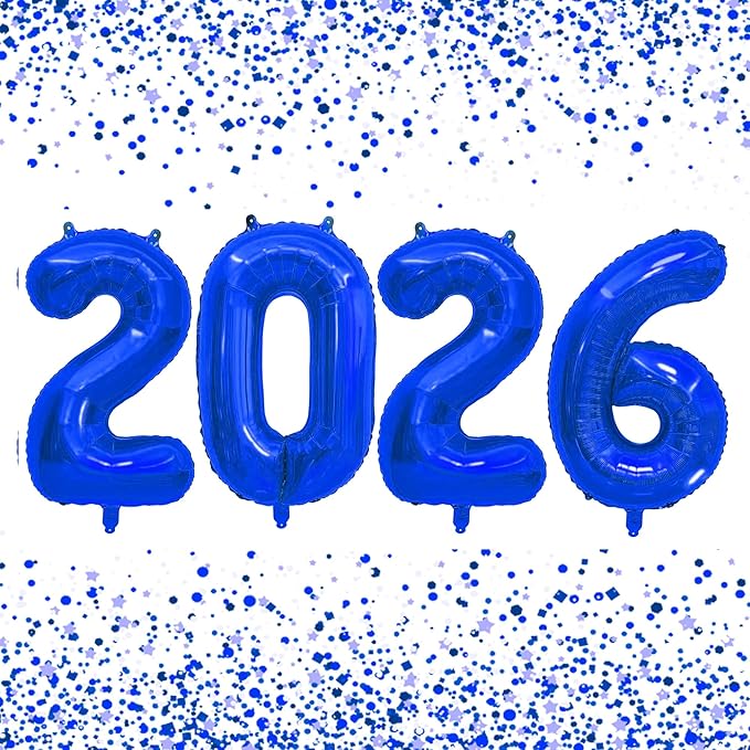 2026 Balloons New Years Eve Party Supplies - 40" Large Deep Blue Foil Number Balloon New Years Decorations Graduation Balloons Class of 2026 Happy New Year Birthday Anniversary Graduation Decorations