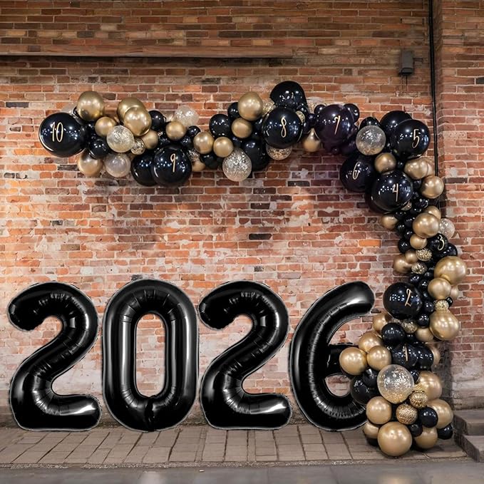 Black 2026 Balloons - 40 inch Number Balloon - Graduation Balloons for Class of 2026 Decorations - Congrats Grad Balloons for Graduation Decorations 2026 - Grad Party Decor Supplies