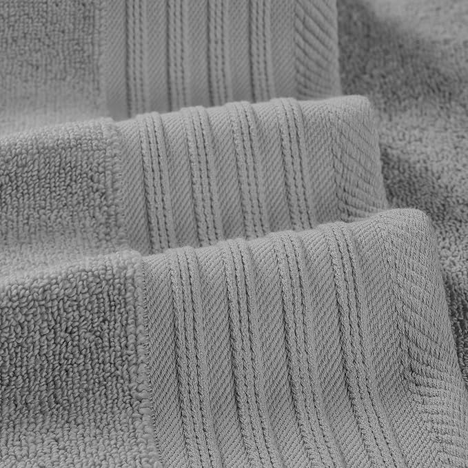 Modern Threads 6 Piece Cotton Bath Towel Set – Ultra Soft 550 GSM Towels – Bathroom Set with Hand Towels and Washcloths – Geometric (Charcoal)
