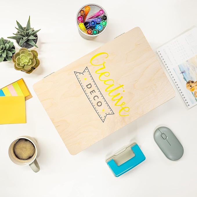 Creative Deco Personalized Wooden Storage Box Photo Box | 11.8x7.87x5.51in (+-0.5) | Hinged Lid, Handles & Engraving | Photo or Logo | Unpainted Gift Box | UNSANDED Keepsake Memory Souvenir Chest