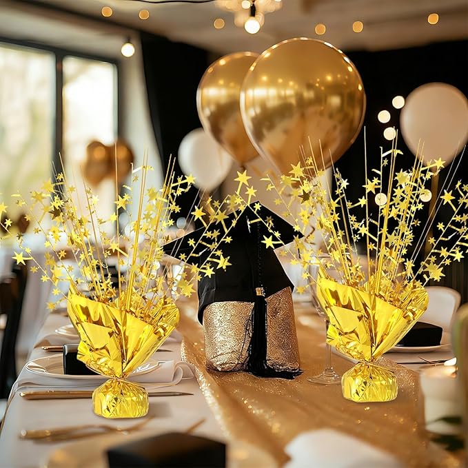 18 Pack 2026 Graduation Table Centerpiece Decoration Metallic Foil Spray Centerpiece Glitter Star Brust Table Topper Decoration for Graduation Birthday New Year Holiday Party Supplies (Gold)