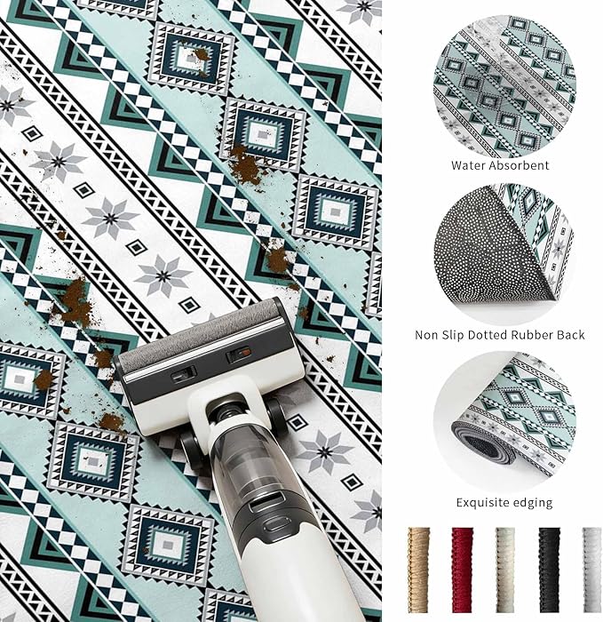 Area Rug 8x10ft, Boho Diamond Pattern Washable Rugs for Living Room Bedroom, Ethnic Style Blue Strips Soft Non-Slip Area Rugs Rectangle Floor Carpet for Dining Room