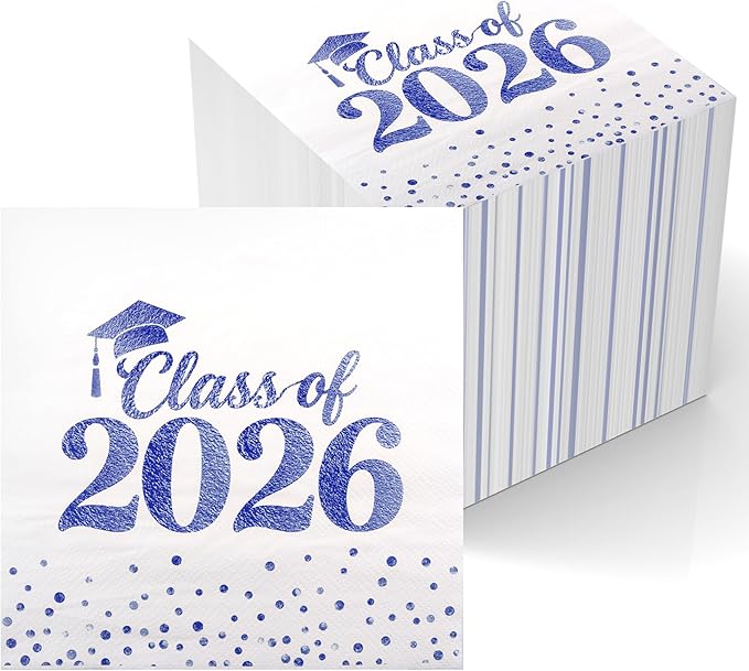 Graduation Napkins - Class of 2026 Napkins Disposable Paper Napkins Congrats Grad Cocktail Napkins Graduation Decorations 2026 Blue Napkins Hand Towels for College Graduation Party Decorations 50 Pcs