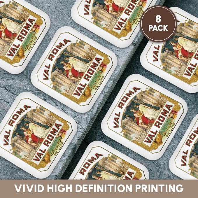 3dRose cst_170120_2 Val Roma Havana De Luxe Vintage Cuban Cigar Label Reproduction-Soft Coasters, Set of 8