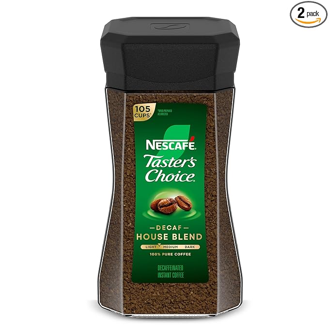 NESCAFÉ Taster's Choice Instant Coffee, Medium Light Roast Coffee, Decaf House Blend, 2 Jars (7 Oz Each)