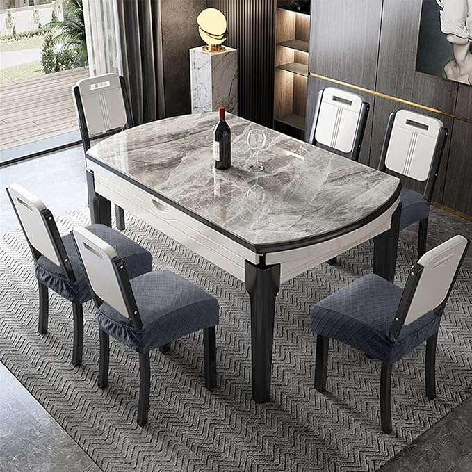 Genina Waterproof Seat Covers for Chairs,Set of 4 Dining Room Chair Seat Covers for Kitchen,Stretch Jacquard Removable Washable Dining Chair Slipcovers Protectors with Rear Covers, Dark Grey