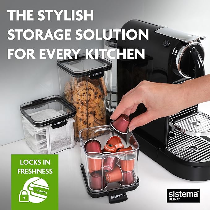 Sistema Tritan Ultra Airtight Pantry & Kitchen Storage Containers, 3-Pack, Clear Stackable Square Food Storage, BPA-Free, Dishwasher & Freezer-Safe (Microwave-Safe Without Lid)