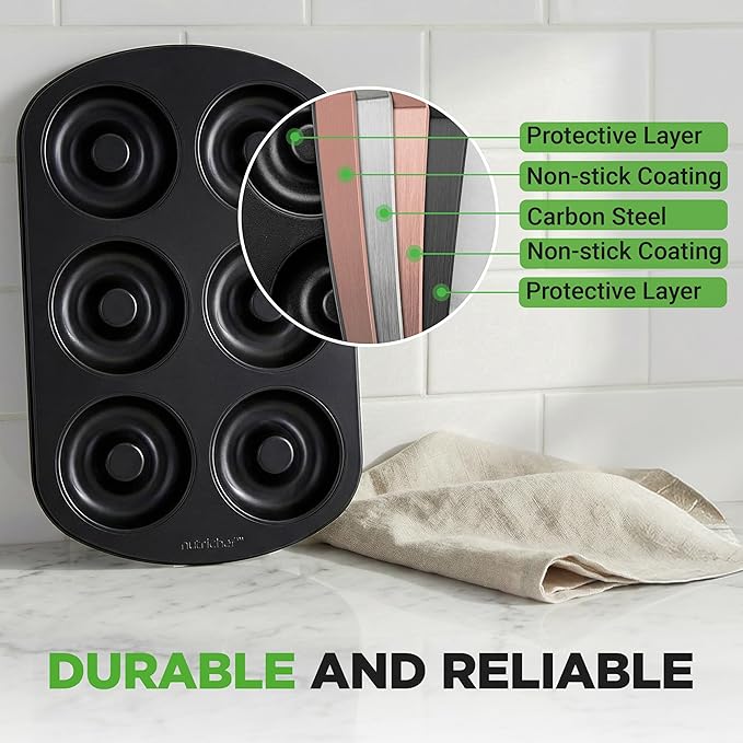 NutriChef Nonstick Donut Pans for Baking | 6 Durable & Easy to Clean Doughnut Molds | Fits Full-Sized Doughnuts | Oven Safe Up To 450F | Bake Perfect Donuts & Bagels | 12.5 x 8.5 Donut Trays | 4 Pack