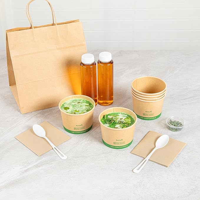 Restaurantware Paper Soup Containers 200 Pack Of 16 oz Disposable Kraft To Go Hot Soup Serving Bowls BPI-Certified Compostable Leakproof Stackable Food Containers For Noodles, Pasta And Desserts