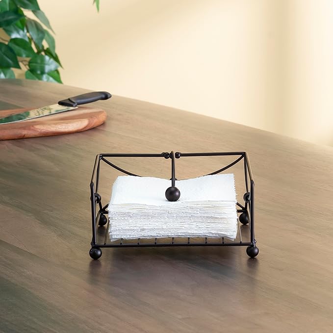 Home Basics Arbor Collection Steel Flat Rustic Napkin Holder with Weighted Pivoting Arm, Storage Dispenser for Kitchen Countertop, Indoor/Outdoor & Dinning Table