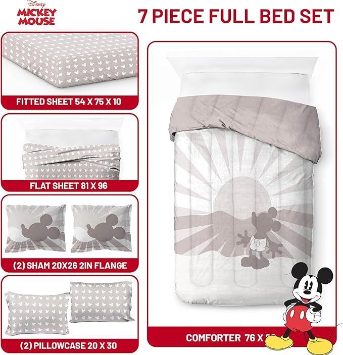 Jay Franco Disney Mickey Mouse Full Size Comforter Set - 7 Piece Bedding Includes Sheet Set & Pillow Covers - Super Soft Cozy Bedding