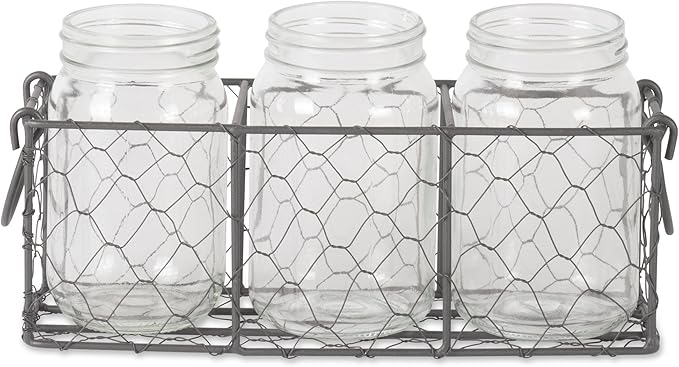 DII Chicken Wire Collection Farmhouse Vintage, Caddy with Vases, Vintage Gray