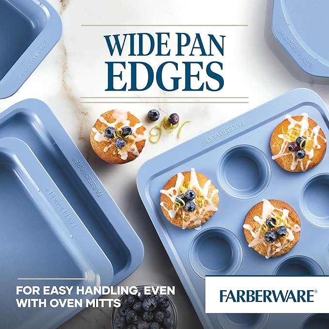 Farberware Easy Solutions Nonstick Bakeware Cookie Pan/Baking Sheet with Drop Zones and Portion Marks, 11 Inch x 17 Inch - Blue