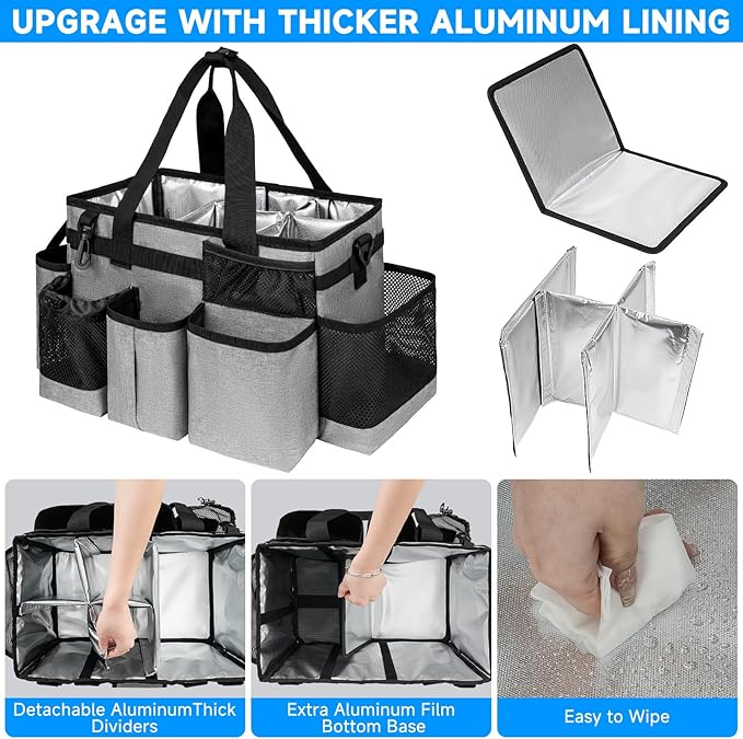 Cleaning Caddy Bag, Cleaning Supplies Organizer for Housekeepers, Housekeeping Caddy with Handle and Detachable Padded Cushion, Gray