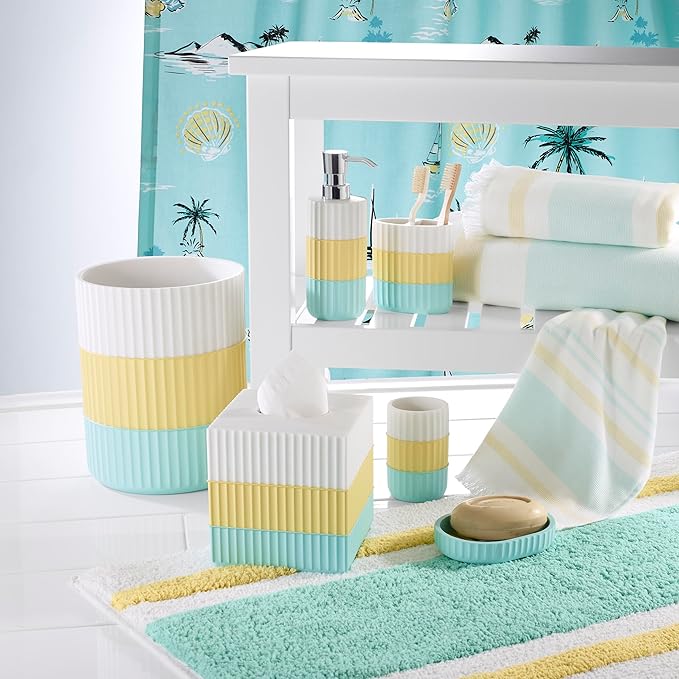Izod - Hand Towels, Soft & Absorbent Cotton, Striped Bathroom Decor, Dorm Room Essentials, Set of 2 (Clubhouse Collection, Aqua)