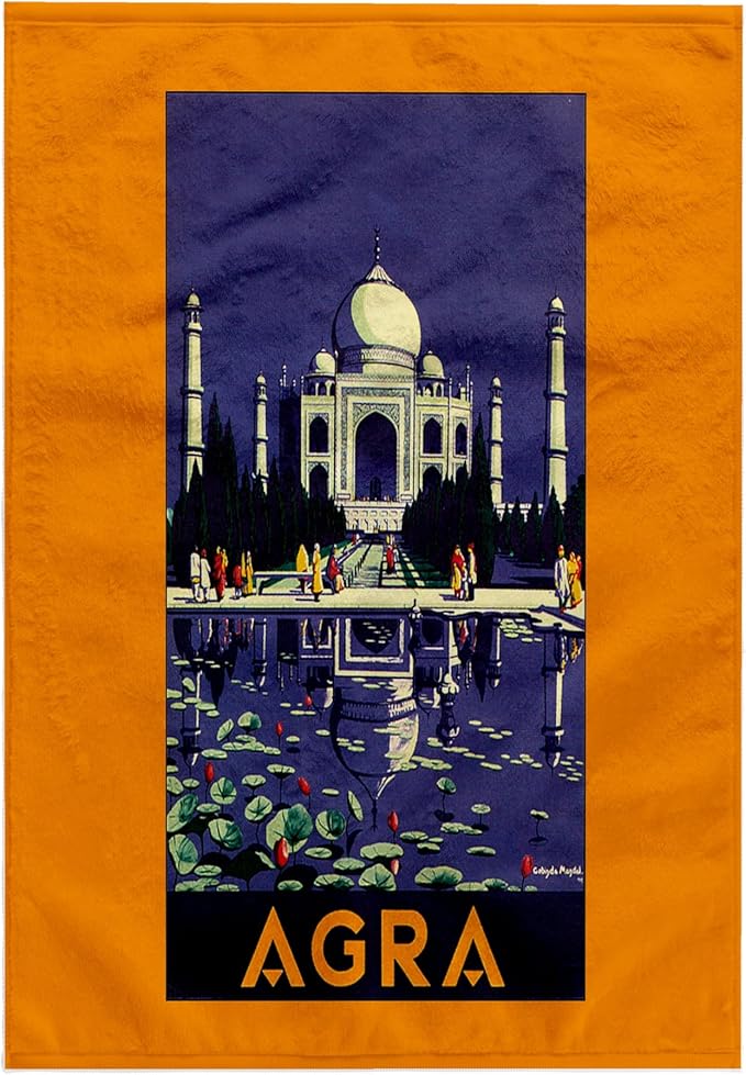 3D Rose Agra Luggage Label with Temple and Still Pond with Lotus Buds TWL_171271_1 Towel, 15" x 22", White