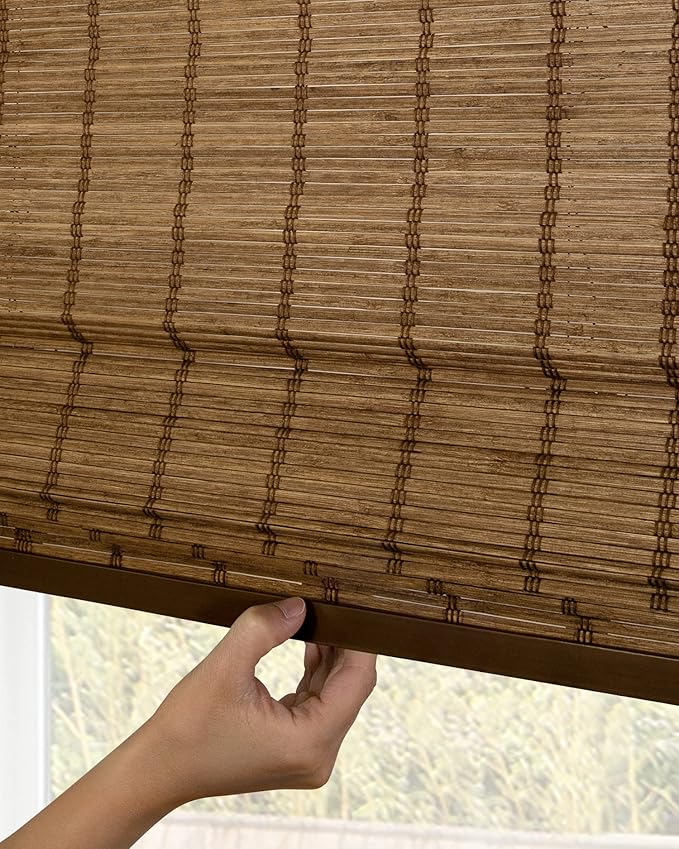 CHICOLOGY Bamboo Roman Shades - Designer Eco-Friendly Light Filtering Window Blinds, Ideal for Home & Patio, Premium Quality, Elk Brown, 29"W X 64"H