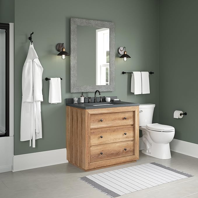 Delta Saylor 5-Piece Bathroom Set with 24 in. Towel Bar, 8 in. Hand Towel Holder, Toilet Paper Holder, Towel/Robe Hooks (2)| Matte Black Bathroom Accessories | Bathroom Hardware Set