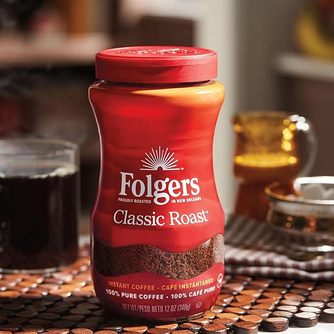 Folgers Classic Roast Instant Coffee, 12 Oz. Jar (Pack of 6)