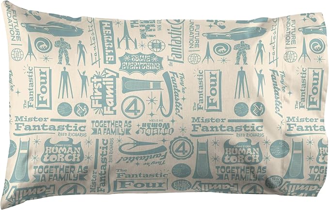 Jay Franco Sheet Set with Fitted, Flat Sheets & Pillow Cover - Ultra-Soft Bedding with Pillowcase for Room Decor, Beige - Fantastic Four, 3 Piece Twin
