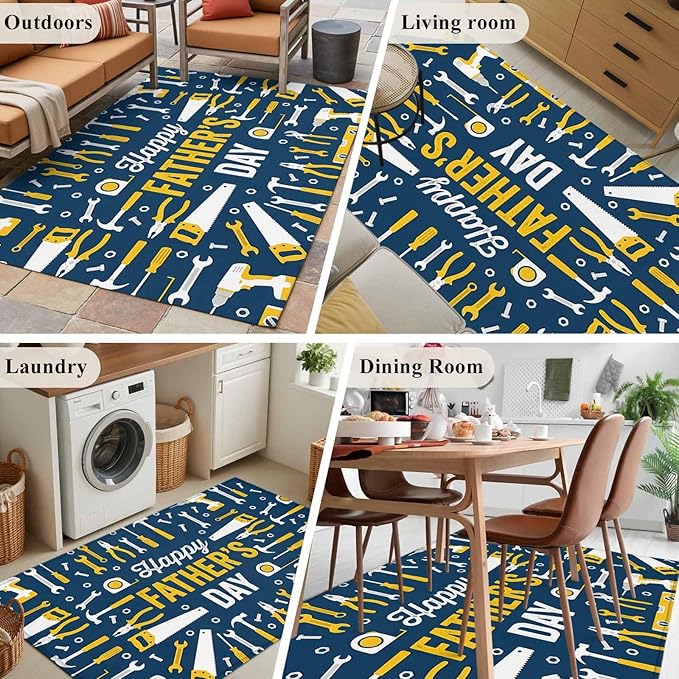 Father's Day Rectangle Rug 4x6 ft Hand Tools Workshop Equipment Soft Area Rug for Living Room Washable Non-Slip Carpet Indoor Mat for Bedroom Dining Room Holiday Decor