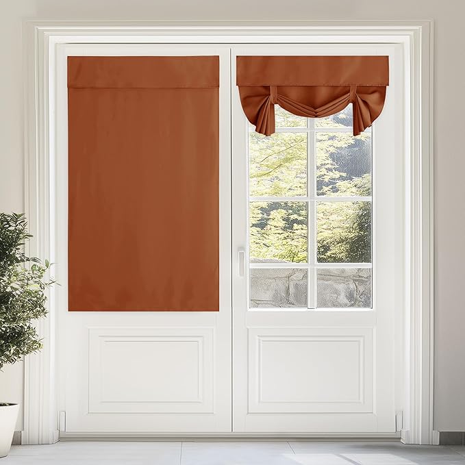 NICETOWN Tie Up Curtains for Kitchen Window, French Door Curtains 63 inches Long Privacy Short Blackout Window Covering for Patio Sliding Glass Door, W46 x L63 inch, 1 Panel, Burnt Orange